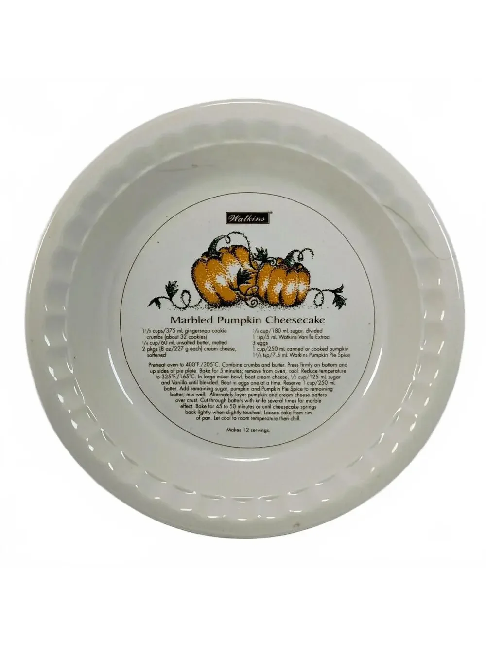 Watkins Marbled Pumpkin Cheesecake Recipe Pie Plate